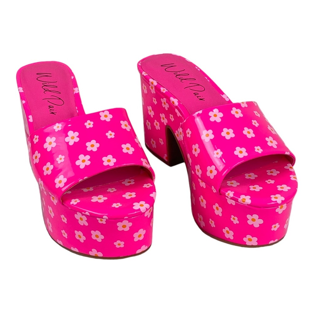 Melborne Platform Sandals Pink Daisy Slip On